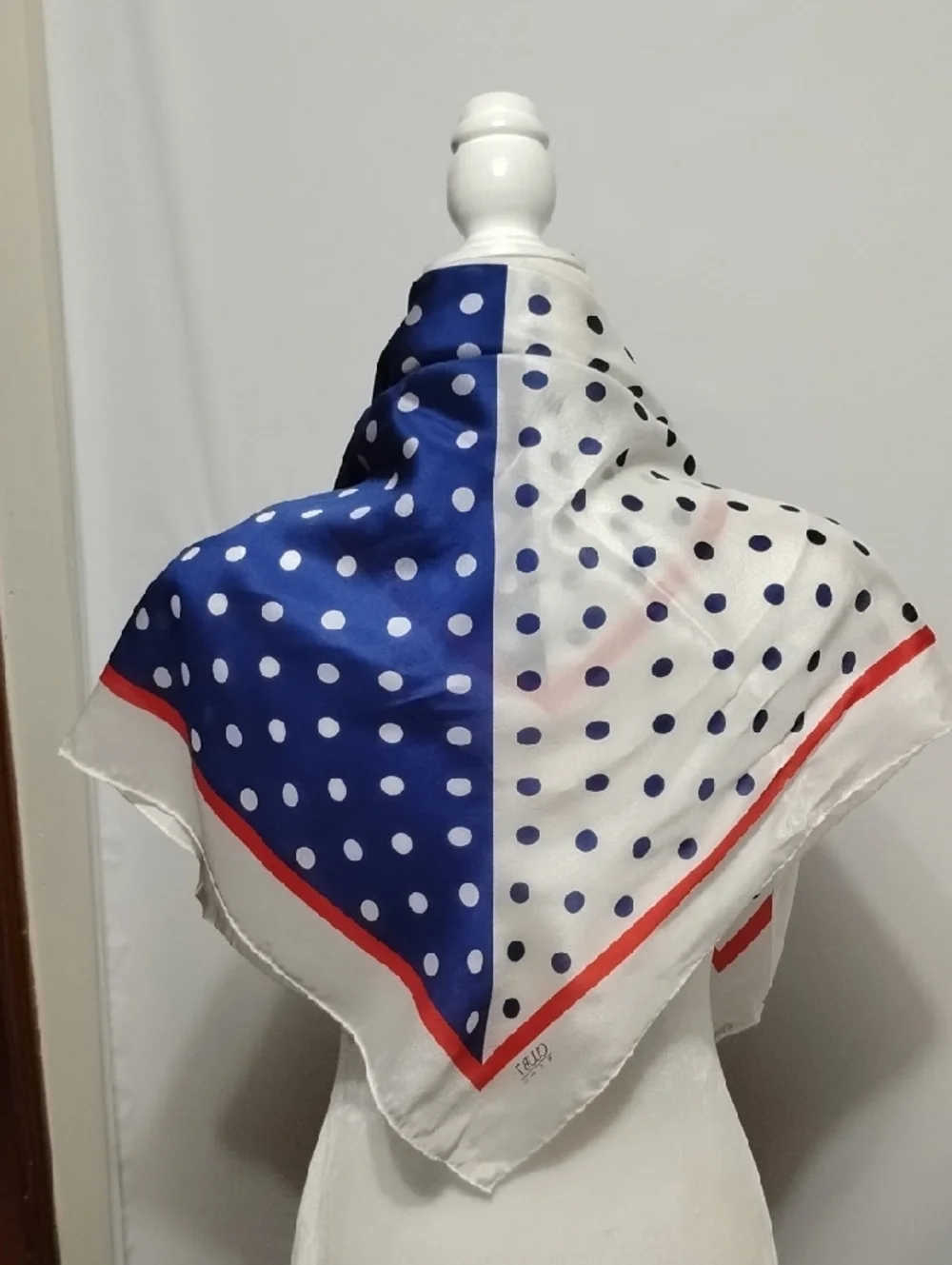 Club 7 Echo Polka Dot Silk Scarf in White‎ & Royal Blue